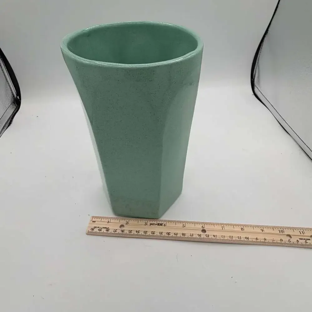 vintage Pfaltzgraff hexagon-shaped ceramic planter vase Speckled Aqua Green